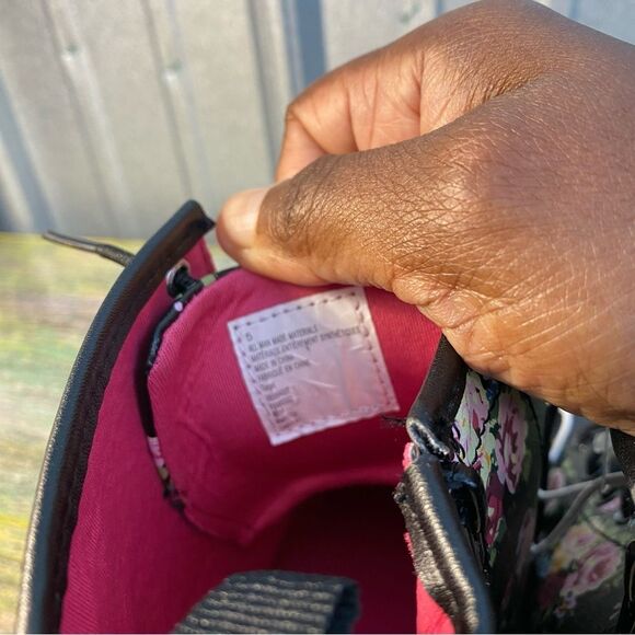 Cherokee Black and Pink Combat Boots with Floral Design - Picture 6 of 7